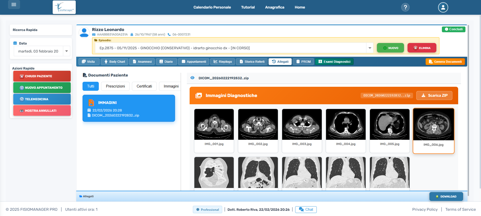 Galleria documenti e immagini diagnostiche del paziente